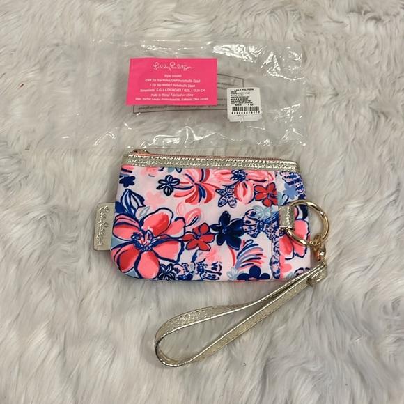 LILLY PULITZER Wallet Resort White Party Like A Lobstar Printed Zip Top Key Ring - Picture 3 of 5